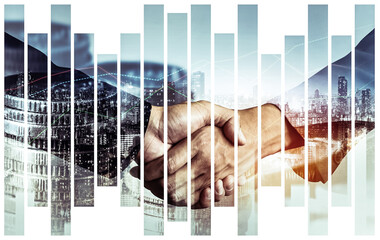 Business handshake on finance prosperity and money technology asset background . Economy and...