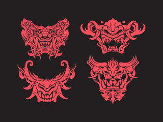 Japanese ronin oni mask, devil, demon mecha, barong illustration vector clipart, tattoo warrior, t Shirt design printable