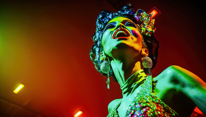 Happy drag queen having fun.  LGBTQ concept. Generative AI - obrazy, fototapety, plakaty