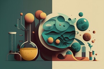 Abstract Scientific tech illustration. Laboratory technology research graphic. Conceptual web design graphic. 3D render background.