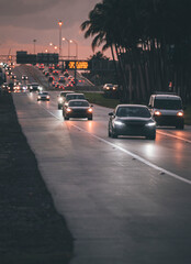 traffic in the city at night Miami Beach