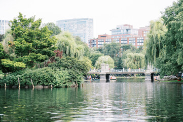 water and bridge at Boston Public Garden in Massachusetts