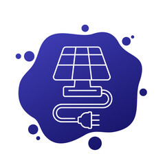 solar panel line vector icon with an electric plug
