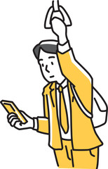 スマホ見ながら通勤する男性