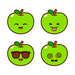 Set of Cute Green Apple Stickers