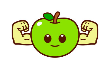 Cute Strong Green Apple Character Illustration