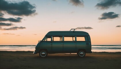 Fototapeta na wymiar Vintage car on sandy beach - retro photography Generative AI