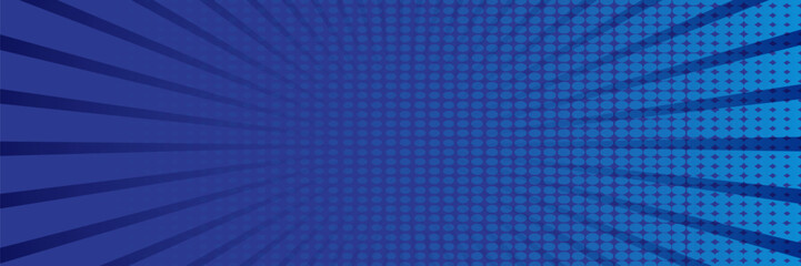 Blue pop art comic background. For speech bubble, message, text, book, cartoon cover, magazine. Cartoon halftone vintage backdrop. Retro pattern background for comic text. Sunburst background, vector