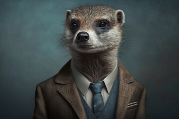 A illustration of an animal wearing a suit, symbolizing professionalism and business acumen in a unique and playful way. AI generated.