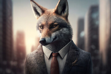 A illustration of an animal wearing a suit, symbolizing professionalism and business acumen in a unique and playful way. AI generated.