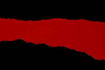 Torn paper in red and black with shadow. Contrast. isolated.