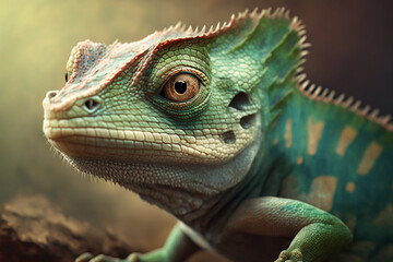 Fototapeta premium A realistic illustration of a close-up chameleon, symbolizing adaptability. AI generated.
