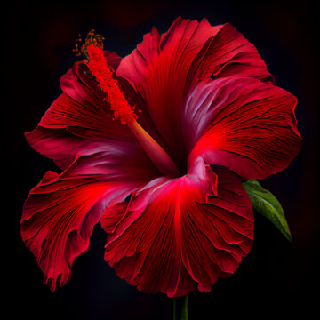 red hibiscus flower, close up shoot, 