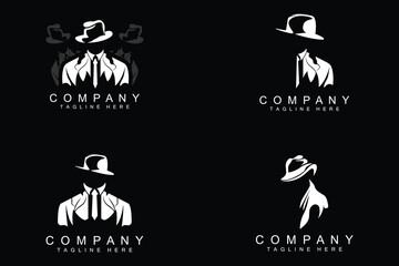 Detective Man Logo Design, Mafia Detective Fashion Tuxedo And Hat Illustration Vector, BlackMan Businesman Icon