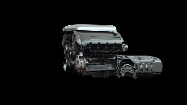 Car Engine Transform 3D Animation With Alpha Video