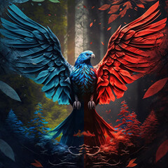 blue and red phoenix 