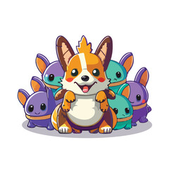 cute multiple corgi is wearing a monster costume cartoon, vector illustration, white background