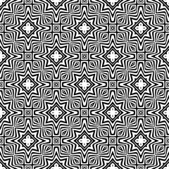 Vector geometric seamless pattern. Minimal ornamental background with abstract shapes. Black and white texture. Simple abstract ornament background. Dark repeat design for decor, fabric, cloth.