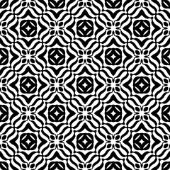Vector geometric seamless pattern. Minimal ornamental background with abstract shapes. Black and white texture. Simple abstract ornament background. Dark repeat design for decor, fabric, cloth.