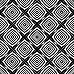 Obraz premium Vector geometric seamless pattern. Minimal ornamental background with abstract shapes. Black and white texture. Simple abstract ornament background. Dark repeat design for decor, fabric, cloth.