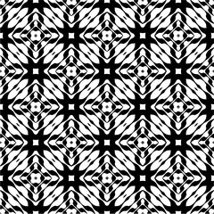 Vector geometric seamless pattern. Minimal ornamental background with abstract shapes. Black and white texture. Simple abstract ornament background. Dark repeat design for decor, fabric, cloth.