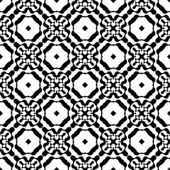 Vector geometric seamless pattern. Minimal ornamental background with abstract shapes. Black and white texture. Simple abstract ornament background. Dark repeat design for decor, fabric, cloth.