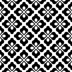 Vector geometric seamless pattern. Minimal ornamental background with abstract shapes. Black and white texture. Simple abstract ornament background. Dark repeat design for decor, fabric, cloth.