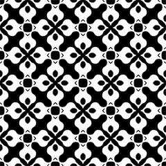 Vector geometric seamless pattern. Minimal ornamental background with abstract shapes. Black and white texture. Simple abstract ornament background. Dark repeat design for decor, fabric, cloth.