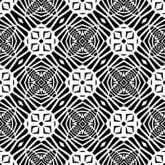 Vector geometric seamless pattern. Minimal ornamental background with abstract shapes. Black and white texture. Simple abstract ornament background. Dark repeat design for decor, fabric, cloth.