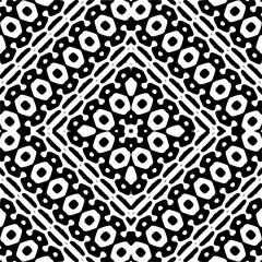 Vector geometric seamless pattern. Minimal ornamental background with abstract shapes. Black and white texture. Simple abstract ornament background. Dark repeat design for decor, fabric, cloth.