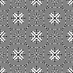 Vector geometric seamless pattern. Minimal ornamental background with abstract shapes. Black and white texture. Simple abstract ornament background. Dark repeat design for decor, fabric, cloth.