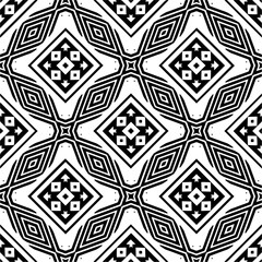 Vector geometric seamless pattern. Minimal ornamental background with abstract shapes. Black and white texture. Simple abstract ornament background. Dark repeat design for decor, fabric, cloth.