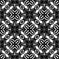 Vector geometric seamless pattern. Minimal ornamental background with abstract shapes. Black and white texture. Simple abstract ornament background. Dark repeat design for decor, fabric, cloth.