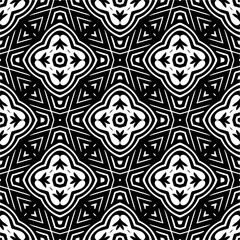 Vector geometric seamless pattern. Minimal ornamental background with abstract shapes. Black and white texture. Simple abstract ornament background. Dark repeat design for decor, fabric, cloth.