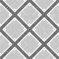 Vector geometric seamless pattern. Minimal ornamental background with abstract shapes. Black and white texture. Simple abstract ornament background. Dark repeat design for decor, fabric, cloth.