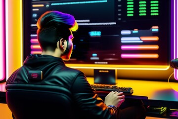 A gamer Gaming set up Cyberpunk , neon , futuristic , incredible quality 8k - Generative AI