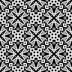 Vector geometric seamless pattern. Monochrome ornamental texture with smooth linear shapes, zigzag lines, lace pattern. Simple abstract ornament background. Dark repeat design for decor, fabric, cloth