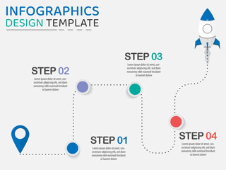 Infographic design template. Timeline concept with 4 options or steps template. layout, diagram, annual, rocket, start up, report, presentation.Vector illustration.	