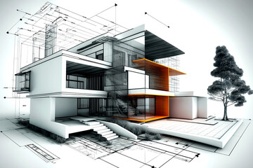 Diseño arquitectónico de casa moderna con fondo blanco