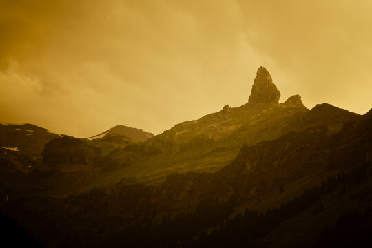 Giants Tooth rock formation near the village of Wengen, Switzerland.