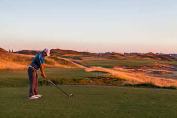 Chambers Bay golf course, site of the 2015 US Open, near Tacoma, WA on a sunny evening.