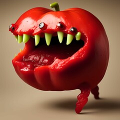 red fruit monster, digitial art style