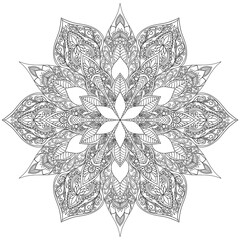 Mehndi Henna Drawing Circular Mandala pattern for tattoo, decoration premium product poster or painting. Decorative ornament in ethnic oriental style. Outline doodle hand draw illustration.