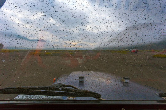 Volcanic dust at car window,Java,Indonesia