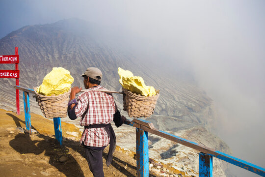 Worker at Ijen volcano,Java,Indonesia