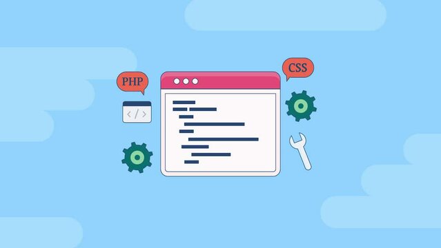Web development and website maintenance concept, programming coding on web page, php css language with toolkit.