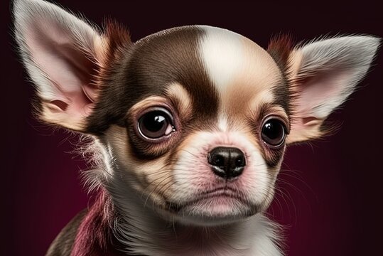 Chihuahua dog on a burgundy backdrop, a photo by danielle Generative AI
