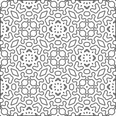 Monochrome ornamental texture with smooth linear shapes, zigzag lines, lace pattern.Abstract geometric black and white pattern for web page, textures, card, poster, fabric, textile.