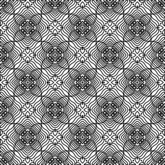 Monochrome ornamental texture with smooth linear shapes, zigzag lines, lace pattern.Abstract geometric black and white pattern for web page, textures, card, poster, fabric, textile.