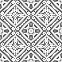 Monochrome ornamental texture with smooth linear shapes, zigzag lines, lace pattern.Abstract geometric black and white pattern for web page, textures, card, poster, fabric, textile.